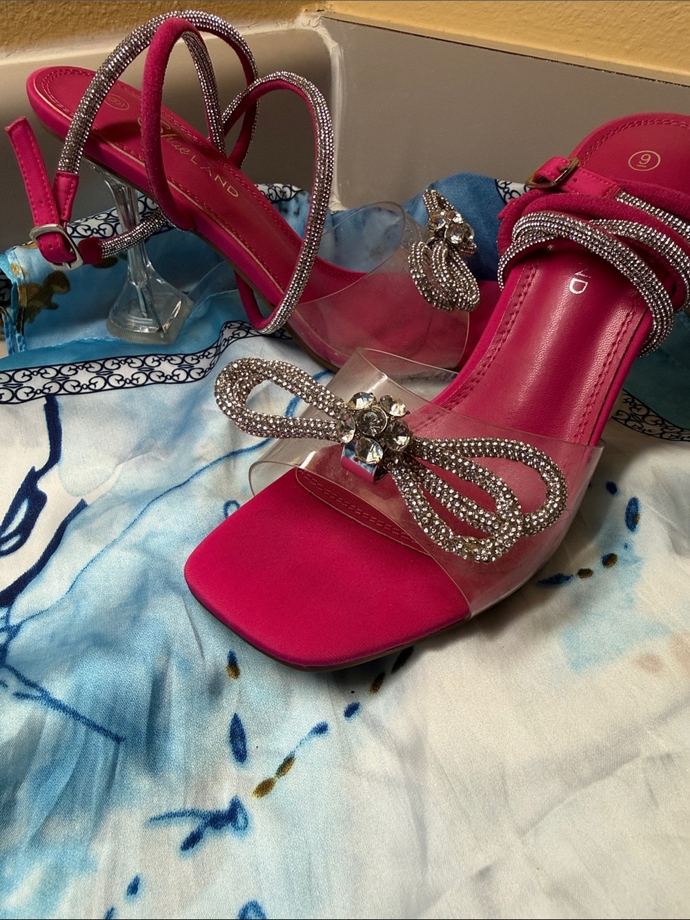 Women's Pink Embellished Heeled Sandals - Brand: Unbranded